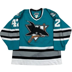 Maska Vintage Air Knit Andy Sutton 44 CCM Made In Canada San Jose Sharks Jersey - Picture 1 of 16