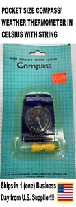 POCKET SIZE COMPASS W/CELSIUS THERMOMETER (NEW) - Picture 1 of 6