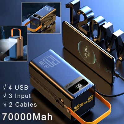 50000mAh 120W Portable Power Bank 4 USB 2 Cables Fast Charger For Mobile Phone - Image 1 of 4