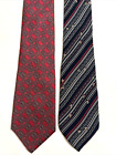 2 Vintage Christian Dior Silk Mens Neck Tie Lot Neckties Print Red Blue Euc Nice