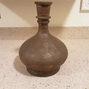 Vintage Persian Style Old Hand Crafted Copper Floral Engraved Vase ~ 10.5" Tall - Picture 1 of 7