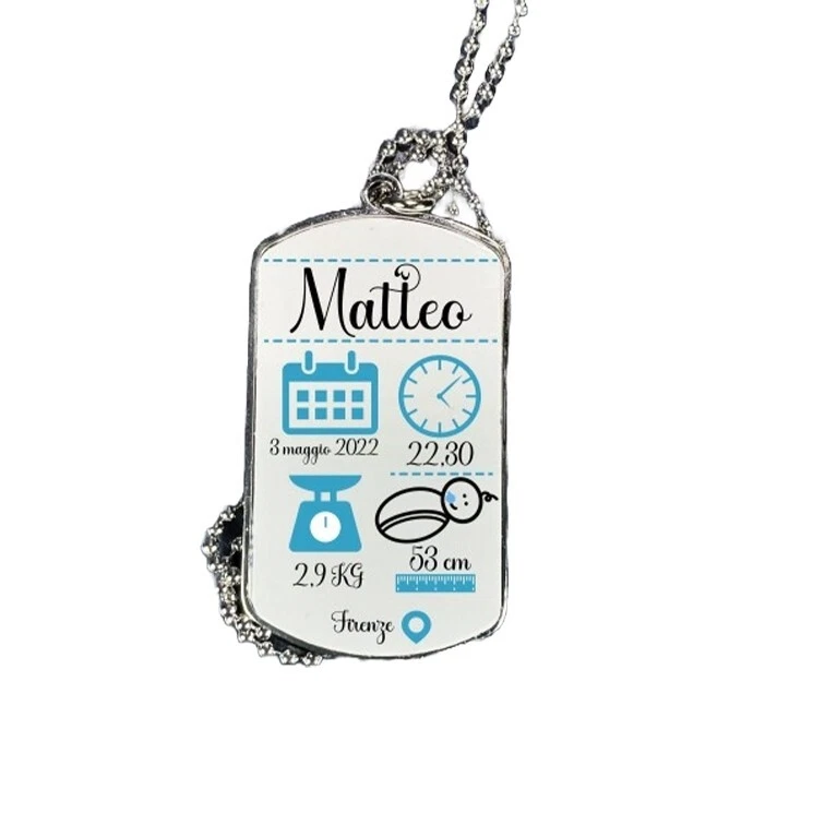 Collana nascita bimbo con piastrina ricordo stile militare idea regalo - Immagine 1 di 1