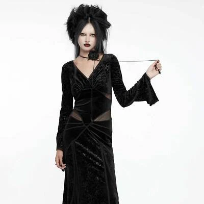 PUNK RAVE Gothic Kleid Velvet Seduction Dress Samt Schwarz Mesh Edel Gotik - Bild 1 von 4