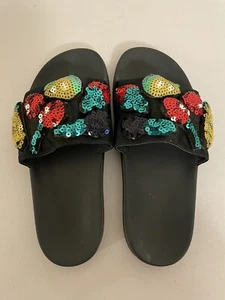 ZARA WOMAN Size 7 US/38 EUR Embellished Sequined Fruit Slip on Slides Sandals - Picture 1 of 8