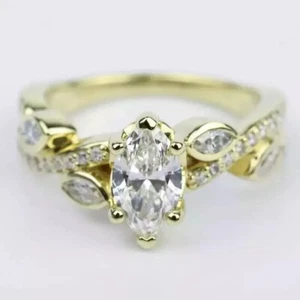2.00 CT Marquise Simulated Diamond Cluster Ring 14K Yellow Gold Plated - Picture 1 of 4