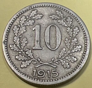 1915 Austro-Hungarian Monarchy 10 Heller Coin, km2822 - Excellent Coin ๐ฆ๐น - Picture 1 of 6