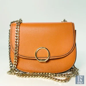 Expressions NYC Small Crossbody Vegan Pebble Orange Leather Purse Gold Chain - Picture 1 of 12