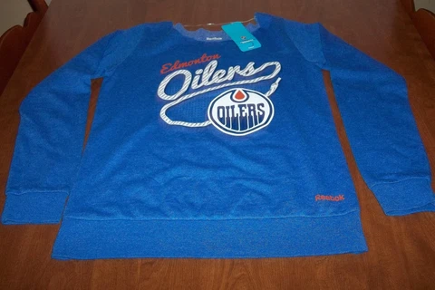 NWT - NHL - EDMONTON OILERS - WOMENS FAN SWEATSHIRT - REEBOK - SMALL Cover