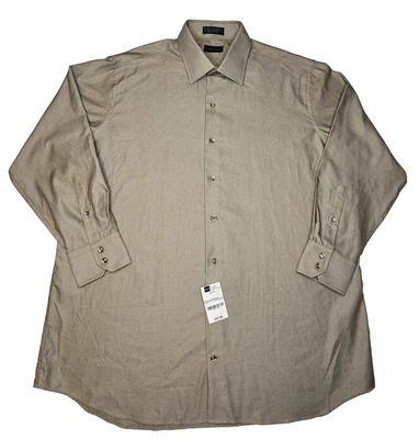 J. FERRAR CAMEL HERRINGBONE MEN'S LONG SLEEVE BUTTON DOWN SHIRT SZ 18: 34-35 NWT - Image 1 of 4