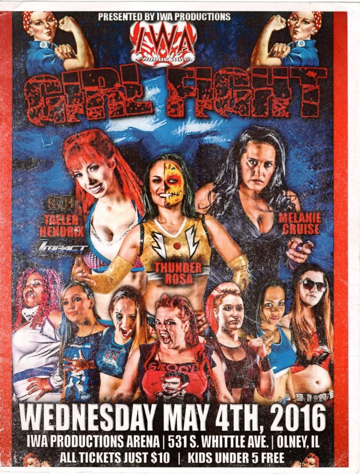 Póster volante evento lucha lucha chica lucha libre profesional IWA Thunder Rosa aprox 8,5x11 Foto 1 de 1