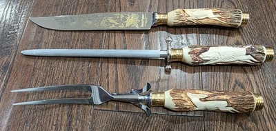 JUEGO DE 3 PIEZAS DE ASTAS TALLADAS VINTAGE KERSHAW SOLINGEN ALEMANIA RARO Foto 1 de 4