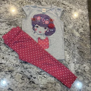 Gymboree Outlet Girls Size 4 Outfit Pink Polka Dot Purple Glitter - Picture 1 of 7
