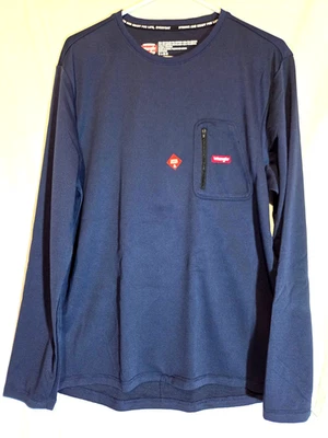 Camisa Wrangler Para Hombres Grande Waffle Térmica Manga Larga Azul Bolsillo Logo Ropa de Trabajo Foto 1 de 4