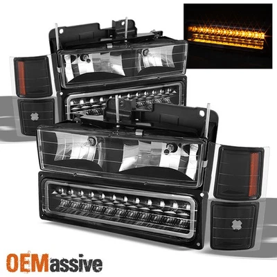 Se adapta a faros negros 94-98 C10 C/K Suburban Tahoe Silverado + parachoques LED + esquina Foto 1 de 2
