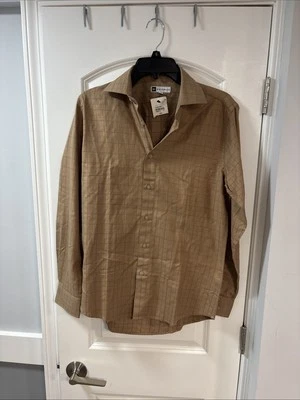 Bachrach Mens Large Dress Sport Shirt Tan Check Cotton Blend L/S Point Collar - Image 1 of 4