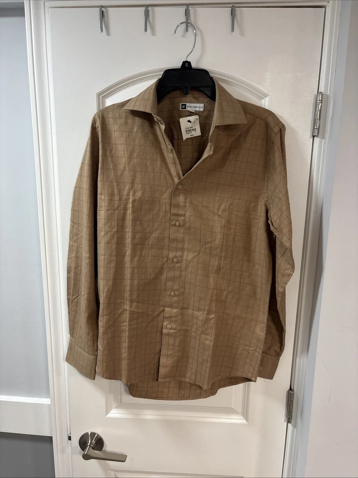 Camisa deportiva de vestir grande Bachrach para hombre color tostado a cuadros mezcla de algodón cuello en punta L/S Foto 1 de 4
