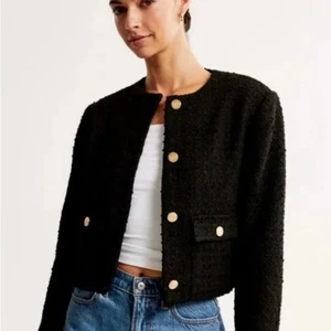 Abercrombie & Fitch A&F giacca boucle senza colletto tweed nero bottoni tono oro - Foto 1 di 6