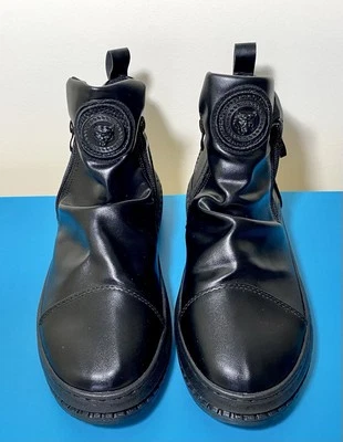 Botas de moto de imitación de cuero con puntera redonda, doble cremallera, talla 10,5 para mujer, talla 8 para hombre’s Foto 1 de 4