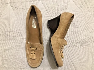 Franco Sarto Wedge Suede Leather Beige Loafers Size 6 M  Slip On Shoes Women - Picture 1 of 11