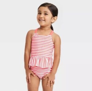 Toddler Girls' 2pc 18 Months Pink Striped Tankini Set, Cat & Jack
