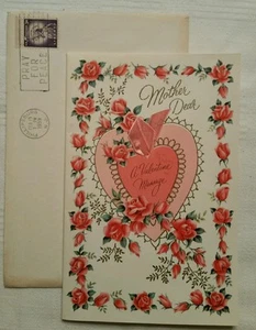 Kit firmado tarjeta de felicitación Norcross esmaltada rosas mamá día de San Valentín 1959 vintage - Imagen 1 de 4