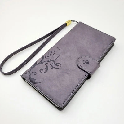 Funda billetera plegable para teléfono celular Sony Xperia Z3 púrpura lavanda remolinos Foto 1 de 4