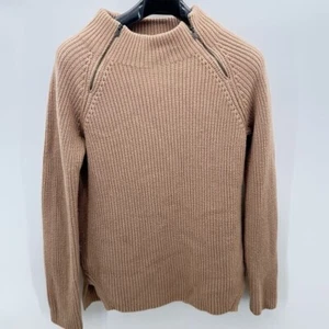 Banana Republic Mock Neck Wool Sweater Ribbed Knit Zipper Detail Tan Brown Small - Picture 1 of 10
