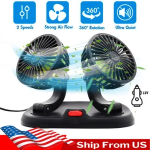Ventilador de coche de doble cabezal 12 V giratorio 360 ° ventilador de refrigeración automática de 2 velocidades con encendedor de cigarrillos - Imagen 1 de 10