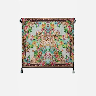 Cachecol Johnny Was Miller tigre seda branco floral borla lenços quadrados grandes novo - Imagem 1 de 3