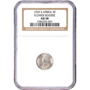 1925 South Africa 3 Pence, NGC AU 58, Flower Reverse, Scarce Date - Picture 1 of 2
