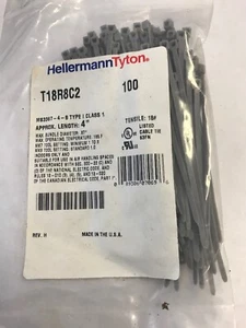 "Cremalleras Hellermann Tyton T18R8C2 gris 4"" 100 quilates" Hecho en USA - Imagen 1 de 4