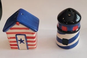 Cottage And Lighthouse Salt & Pepper Shakers Patriotic, 3" , Good Cond,  Cute - Picture 1 of 7