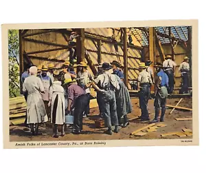 Amish Folk Barn Raising Lancaster County Pennsylvania PA Vintage Postcard Unused - Picture 1 of 6