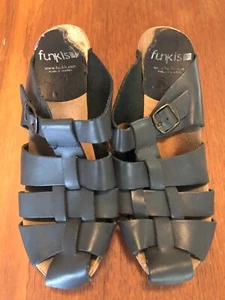 FUNKIS Authentic Swedish Basket Weave Slate Grey Leather Wooden Clog Mules 41 - Picture 1 of 7