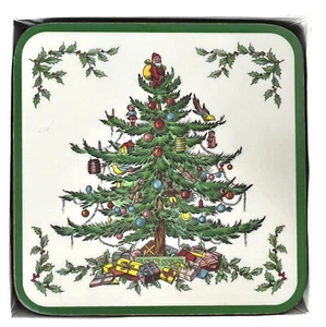 "Posavasos de árbol de Navidad Pimpinela vinilo parte posterior de corcho vintage cuadrado de 4""" - Imagen 1 de 4