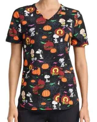 Blusa Médica Disney Para Mujer Talla 3XL Halloween Cacahuetes Charlie Marrón Cuello en V Snoopy Foto 1 de 4