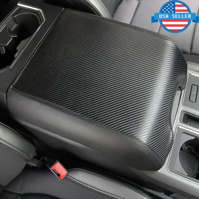 For Ford F-150 15-19 Car Carbon Fiber Leather Armrest Cover Center Console Lid Foto 1 de 4