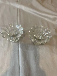 Borgonovo Candle Holders Crystal Set of 2 Clear Cut Glass Flowers Italy Queen - Picture 1 of 4