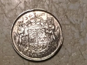 RARE HOOF IN THE 6 SILVER COIN 1946  Canada 50 Cent - Picture 1 of 8