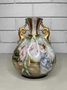 Antique KTK Lotus Ware Porcelain Vase Victorian Dancing Scene Forest Ornate - Picture 1 of 19