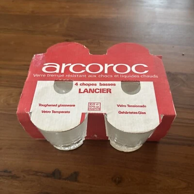 Vtg Arcoroc LANCER Clear France 10 4/5 oz" On The Rocks" Glass 4 Set