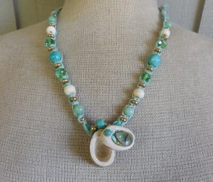 Abalone Shell Antler Stash Adjustable Hemp Necklace Jewelry Amazonite Jade Beads - Picture 1 of 13