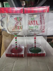 Lot of 2 Hand Embellished 15oz Christmas Wine Glasses - Picture 1 of 4