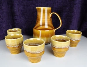 Vintage 1970's GDR East German Colditzer Earthenware Jug Pitcher 5 Cups - Picture 1 of 8