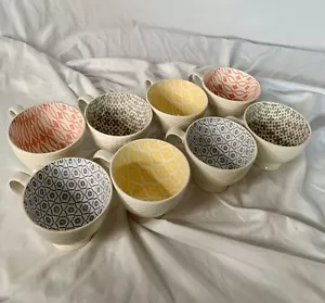 Signature Housewares 8 Embossed 14 oz. Footed Floral Abstract Pattern Mugs Cups - Picture 1 of 10