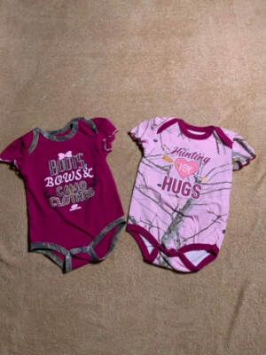 Baby Girls Mossy Oak 2pc Set Sz 6-9 Months Bodysuit Pink Camo Outfit (D) - Image 1 of 4