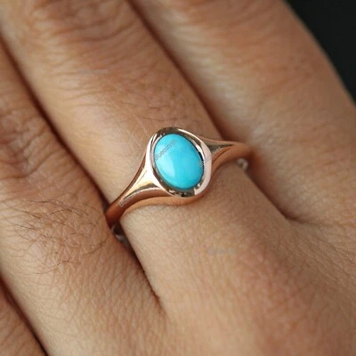 Anillo solitario ovalado de piedras preciosas turquesa sello en joyería de oro amarillo sólido de 18 k Foto 1 de 4