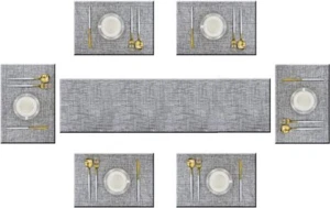 Bright Dream Table Mats for Dining Table 1 Table Runner and 6 Placemats, -Gray- - Picture 1 of 7