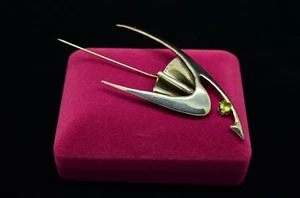 925 Sterling Silver Stylized Bird Design Lapel Hat Stick Pin w/ Peridot - Picture 1 of 5