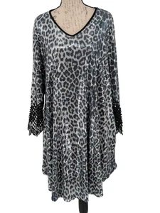 Leopard Swing Dress SZ  2  56" Bust  Gray Crochet  Gothic  Edgy  DARKWINCrochet - Picture 1 of 13